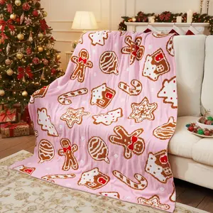 Christmas Blanket Gingerbread Knit Decor Candy Cane Reversible Ultra Soft Cozy Throw Blankets Gifts for Family  Sofa Couch Bed 50x60 Inch