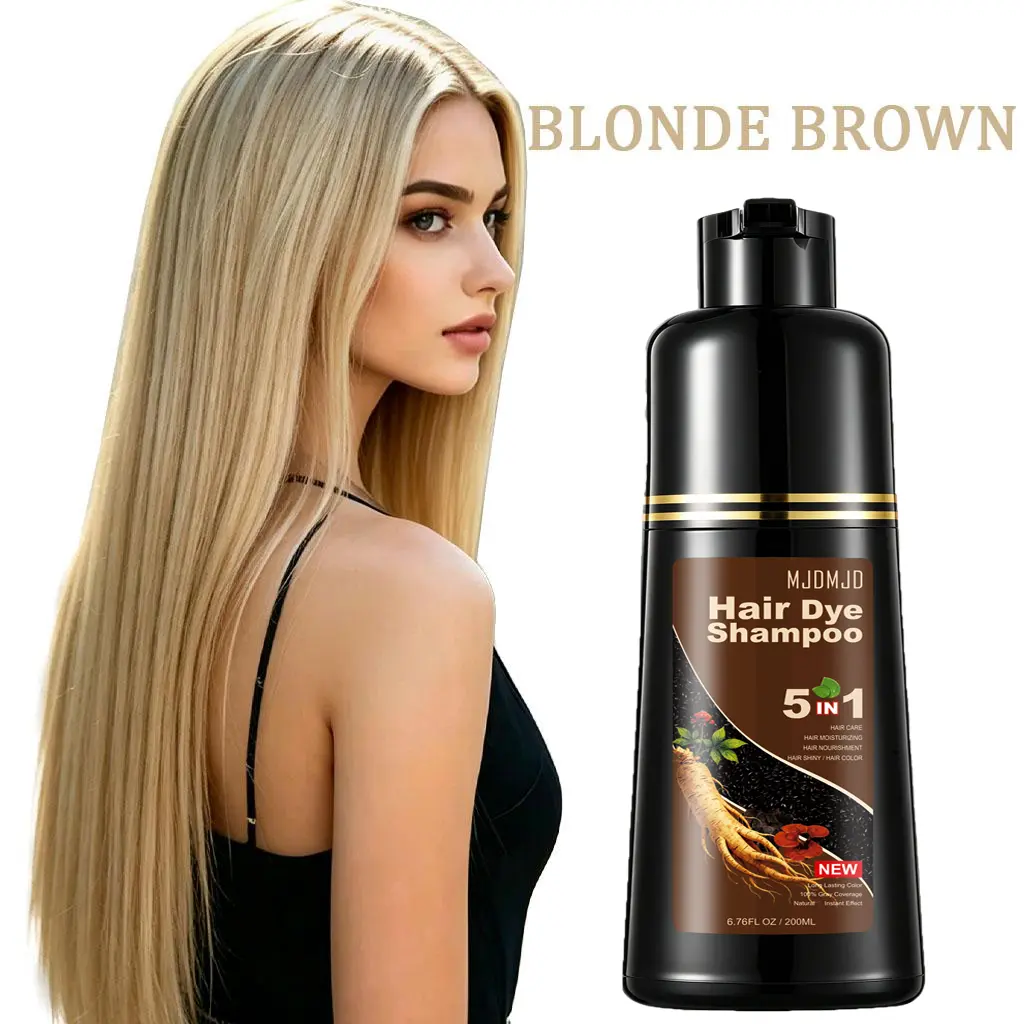 5-in-1 Blonde Brown Hair Dye Shampoo, Hair Color for Gray Coverage, Long-Lasting Semi-Permanent Color, Nourishing & Moisturizing Formula, Easy Home Use for Women & Men, 6.76 Fl Oz