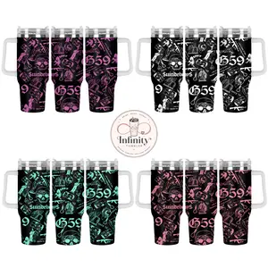[Collection] G59 Suicideboys Inspired 40oz Tumbler With Handle, Stainless Steel Insulated Travel Cup, Black Pink Skull Streetwear Graphic Drinkware, Rap Music Fan Cup Gift For Everyday Use
