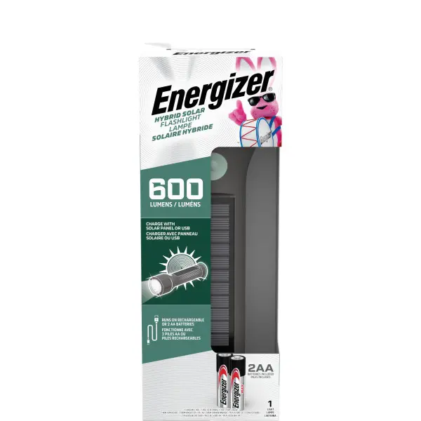 Energizer Hybrid Solar Flashlight with Built-in USB Power Bank, 600 Lumens
