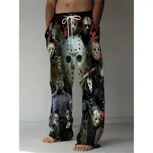 Women's Horror Movie Graphic Pants - Freddy Krueger Jason Pennywise Print Loose Fit Straight Leg Trousers for Casual Streetwear Bottoms Womenswear