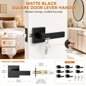 10 Pack Black Door Handles Set, Heavy Duty Door Lock with 30 Diferent Keys | Zinc Door Knobs Interior, Reversible for Left Right Handed Doors, Bathroom & Bedroom