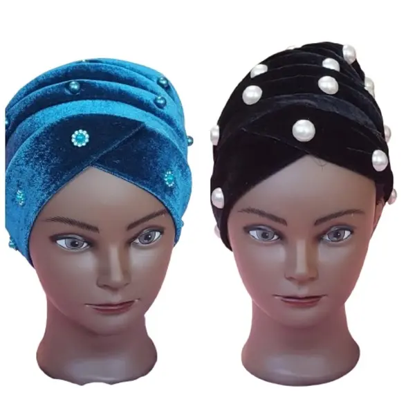 beaded turban hat Women Headwrap One Size Fits 2piece Turban Hat Women Fits Polyester Headwear