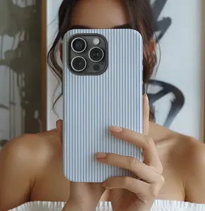 Light Blue Phonecase, Cute Phonecase, Aesthetic Phone Case iPhone 15 Blue Striped Preppy Phone Cover Girly