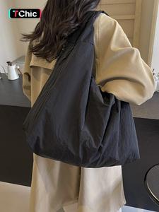 mother's day gift, women's solid color textured draped tote bag, back to school, large capacity beige shoulder bag, casual trendy versatile high-quality daily commuting bag, ladies purse, unique lightweight canvas bag, biggie bag upgraded large