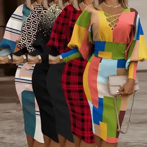 Chic Loose Top Fit Bottom Dress in Vibrant Colorblock & Plaid Patterns for Stylish Women