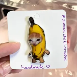Meme Cat in Banana Costume Pin, Handmade