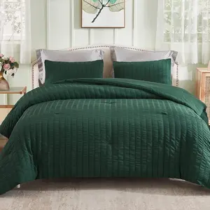 Dark Green Seersucker California King Comforter Set (104x96 inches), 3 Pieces 100% Soft Washed Microfiber Lightweight Comforter with 2 Pillowcases, All Season Down Alternative Bedding Set