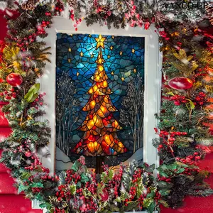 A piece of (45*100CM) glass-patterned Christmas tree flat 2D window sticker, window decoration static glass sticker, Home Decor, D20856-KR