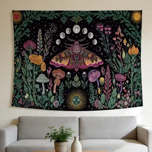 Moth and Mushroom Tapestry Mystical Whimsical Style Wall Hanging Suitable for Home Decor Valentine's Day Easter St.Patrick's Day Halloween Christmas and Other Festival Decorations.