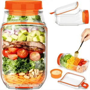 Portable Side-Opening Leak-Proof Salad Container with Clear Capacity Markings Sealing Lid Transparent Square Body for Freshness Ideal for Light Meal Prep
