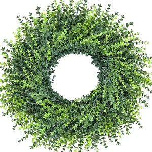 Artificial Boxwood Wreath for Front Door - Faux Small Leaf Boxwood Plant, Spring Summer Stay Fresh Greenery Wreath for Door Wall Window Party Farmhouse Outdoor Decor