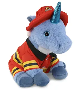 DOLLIBU Fireman Themed Blue Unicorn Stuffed Toy - 9" Super-Soft Polyester Plush, Removable Fireman Suit, Suitable for Ages 0+, Removable Suit