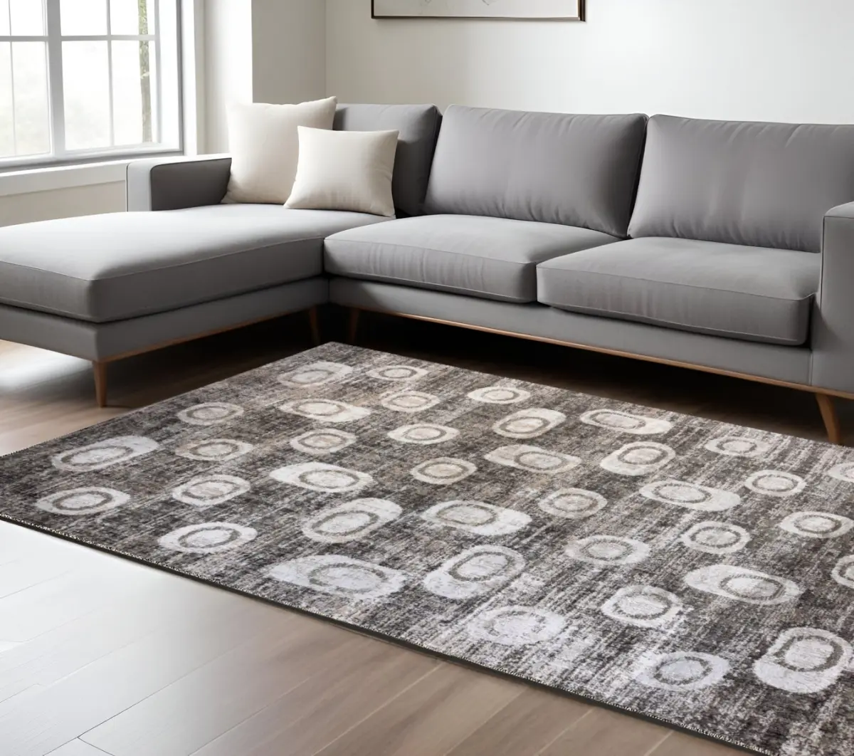 212 MAIN Indoor Rectangle Area Rug, 8x11 ft Modern Abstract Print Machine-Weave Polyester Fiber, Brown & Beige, Indoor Use, Low Pile, Stain Resistant
