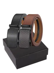 Trimmable Men's Ratchet Leather Belt Gift Box Set, Ratchet Easy Release Buckle, Designer Dress & Casual Wear, Adjustable Clasp, Textured Birthday Gift