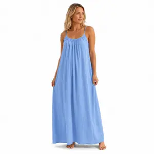 New Arrival Women Spaghetti Strap Long Dress, Backless Loose Flowy Maxi Dress, Solid Minimalist Sleeveless Straight Hem Dress, Summer Beach Vacation Casual Home Wear Elegant Spring Summer Women Outfits