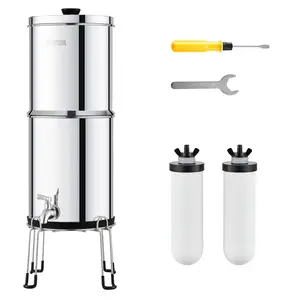 VEVOR Gravity-fed Water Filter System, 2.25G 304 Stainless-Steel Countertop Water Filtration System, Reduces Lead and up to 99% of Chlorine, with 2 Ceramic Carbon Filters, Spigot, and StandSummervibes
