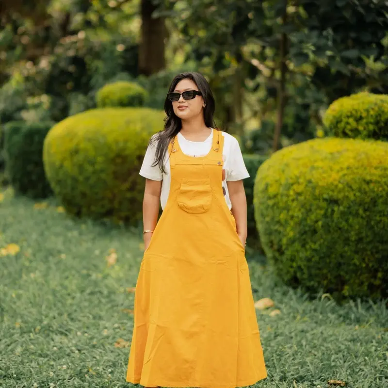 Himalayan Fashion Handmade Bib Overall Dress with Pocket - 100% Cotton Nepal | Jumper | Overall Dress Skirt | Women's - Handmade Dress | Dungaree Dress Casual Womenswear
