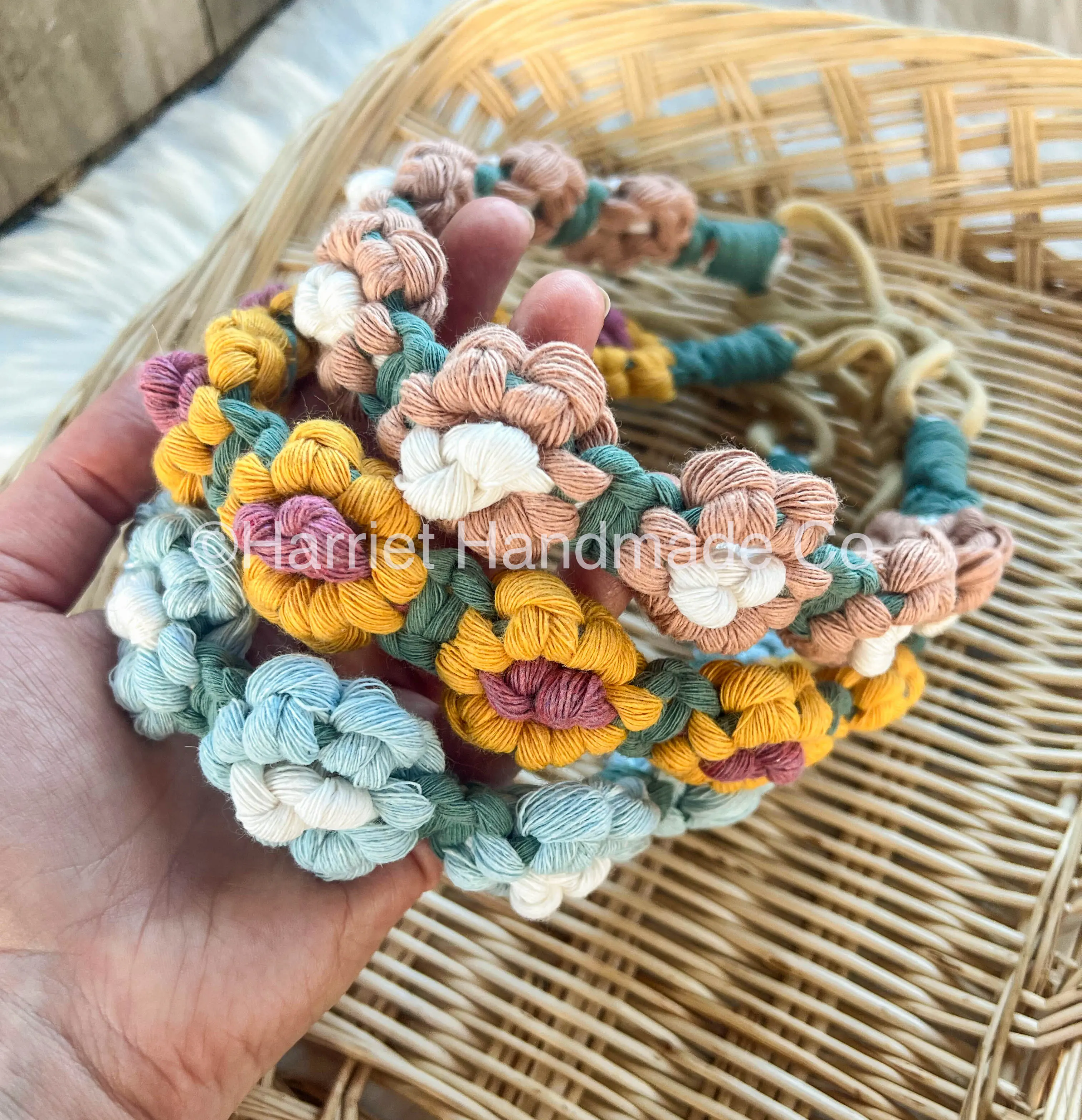 Handmade Macrame Daisy Chain Headband | hair accessories stretchy headband nylon band stretchy boho bohemian summer hair style festival wear