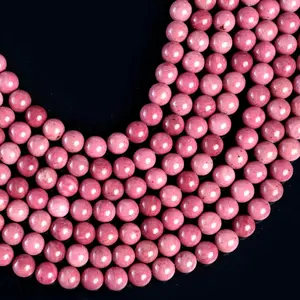 Natural Rhodonite B Gemstone Round Smooth Beads String 15.5 Inches Long 4/6/8/10 MM for Jewelry Making and Crafting - AS & JG