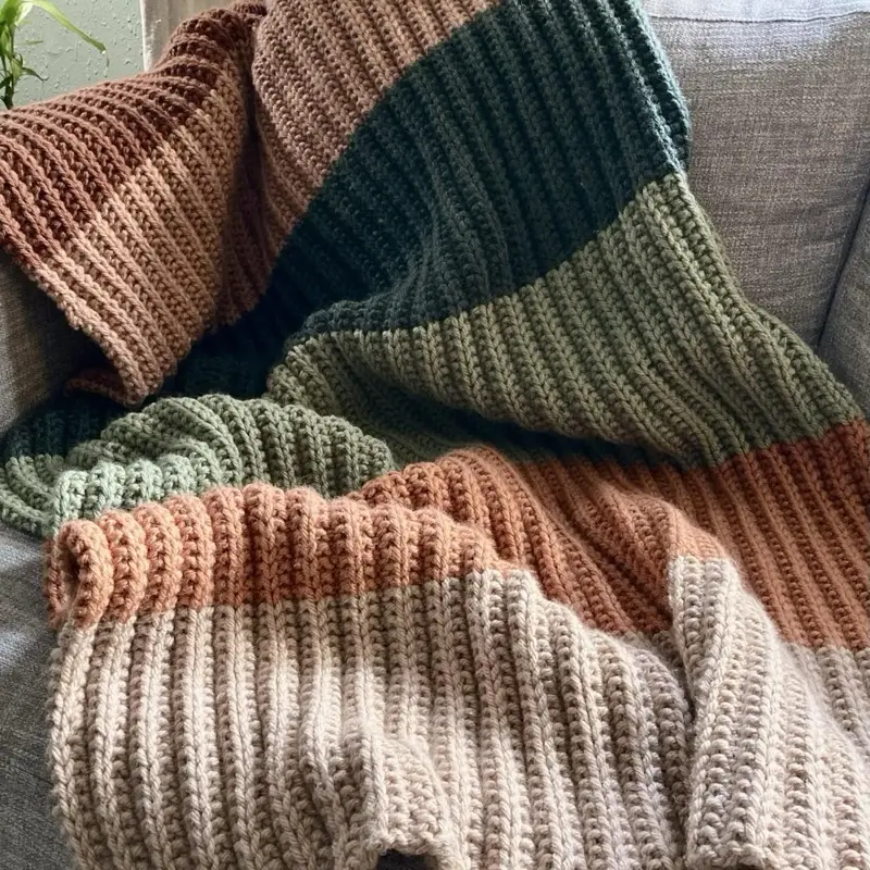 Handmade Knit Blankets - Multi-Colored Knit Blanket with Ribbed Design in Various Colors