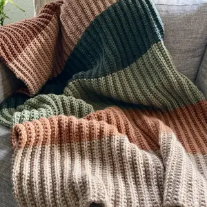 Handmade Knit Blankets - Multi-Colored Knit Blanket with Ribbed Design in Various Colors