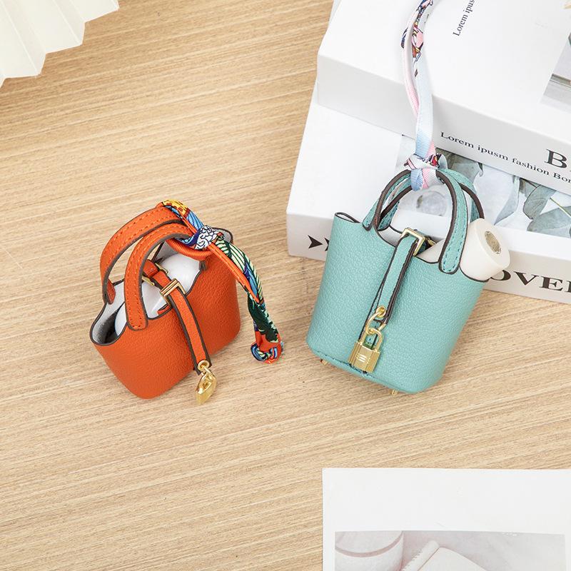 Mini Vegetable Basket Bag Pendant Keychain - High Quality Leather with Colorful Strap, Cute Car Keychain & Bag Charm Accessory