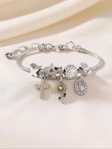 Vintage Cross & Star & Sunflower Design Charm Bracelet, Fashion Jewelry for Party, Daily Clothing Decor, Trendy All-match & Exquisite Jewelry for Birthday Gift, Fashion Cross Bangle, Bracelet with Charms, Cross Bracelets