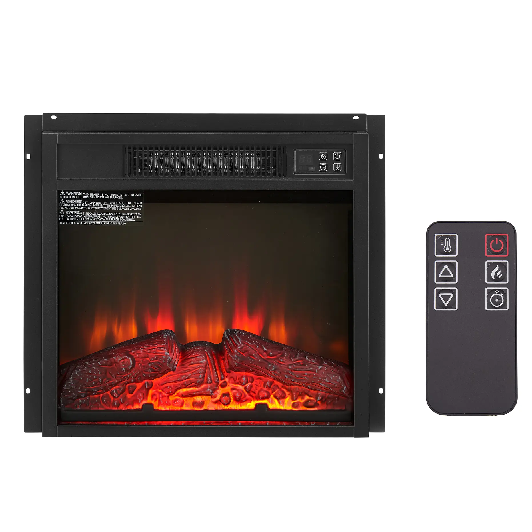 Eyisean 18" Electric Fireplace Insert for 58" Modern TV Stand, 1400W 120V 60Hz Heater with Log Set, Realistic Flame, Remote Control, Overheating Protection, Adjustable Temp, LED Screen, Sheet Metal & Plastic, 18"x5.15"x17.1" Dimensions, Glass, Living Room
