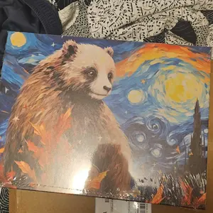 Van Gogh's Starry Sky Pattern Canvas Painting with Frame, Modern Art Bat Character Posters, Wall Art Decor for Home Living Room Bedroom Office, Halloween