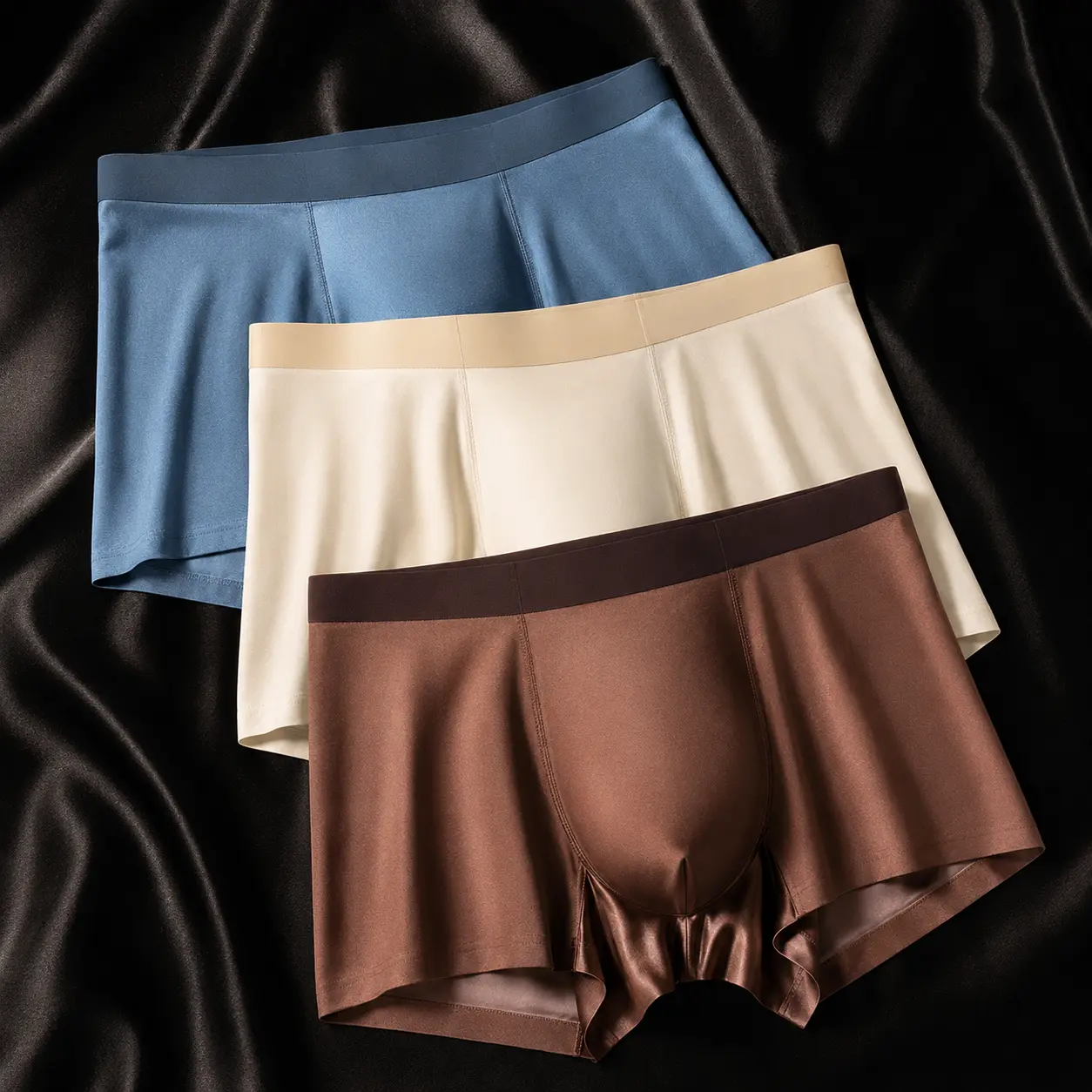 3pcs-Men’s Ice Silk Boxer Briefs, Silky Smooth Breathable Stretch Underwear, Seamless Comfort with No-Roll Legs