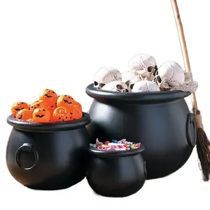 Black Plastic Cauldrons for Candy Serving & Halloween Decorations Spooky Backdrop Props