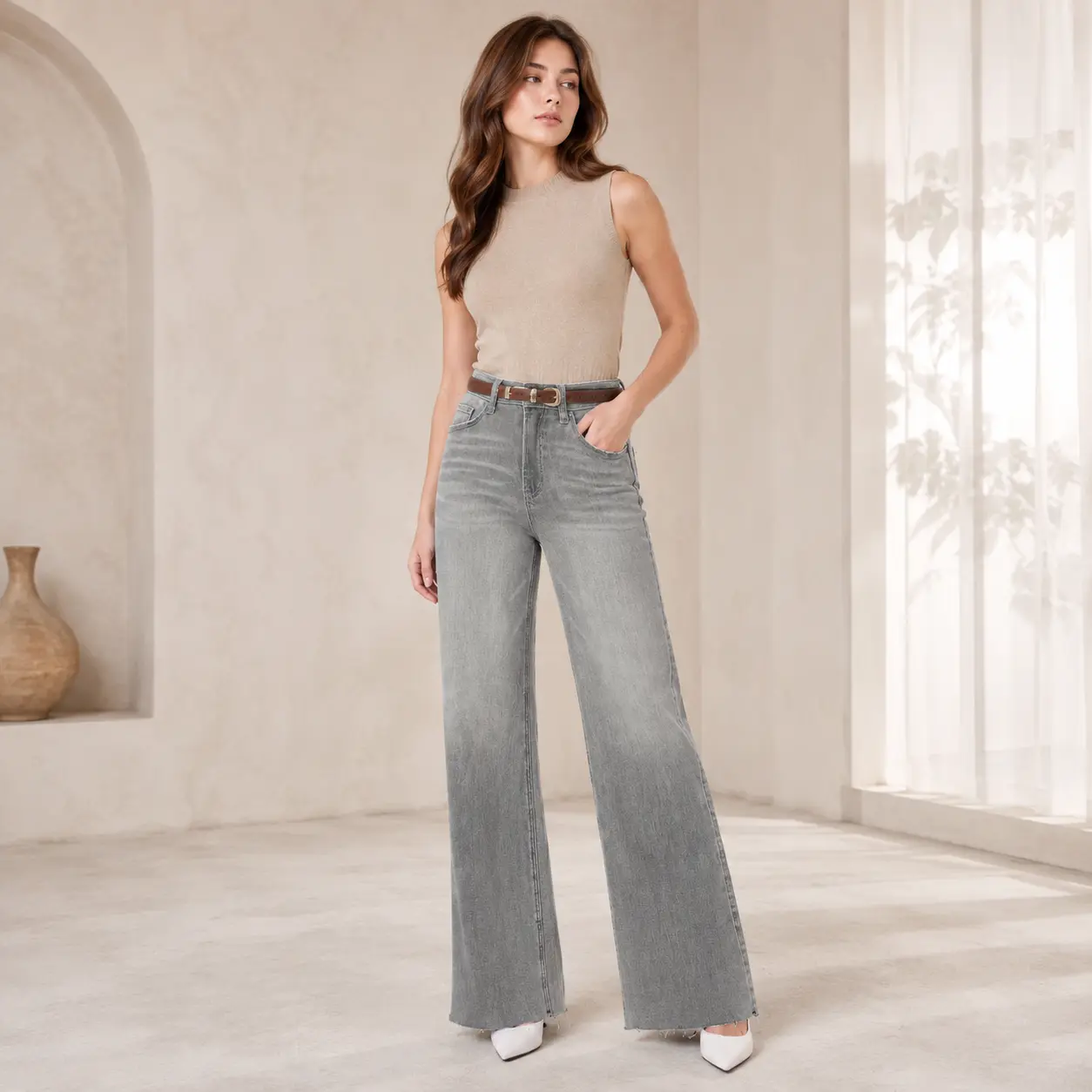 BBL Butt Lifting High Rise Baggy Wide Leg Jeans for Women Soft Stretch Tummy Concealing No Distress Buckle Multiple Colors Minimal Streetwear