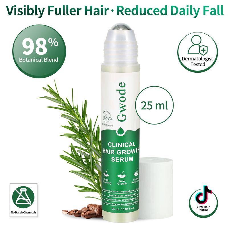 GWODE - doctor-approved Hair Growth Roll-On — Target Thin Edges with 3% Rosemary + Caffeine Complex | Lightweight, Fast-Absorbing Scalp Serum
