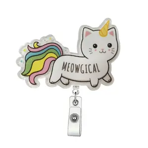 Cute Cat Design Retractable Badge Holder, 1 Count/3 Counts/5 Counts/10pcs Creative Badge Scroll, ID Card Pack for Student Office Staff Doctor Nurse Teacher