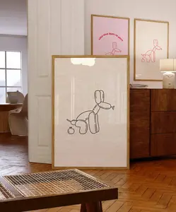 Funny Bathroom Wall Art Poster, Cute Dog Pooping Bathroom Poster, Retro Balloon Animal Art, Funny Bathroom Dog Poster