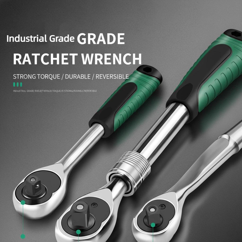 Professional Impact Ready Offset Extension Wrench Set with 4 Drive Adapters (1/4", 3/8", 1/2"), High-Torque Zero-Degree Swing Reach Tool for Automotive Repair, Tight Space Ratchet Extender