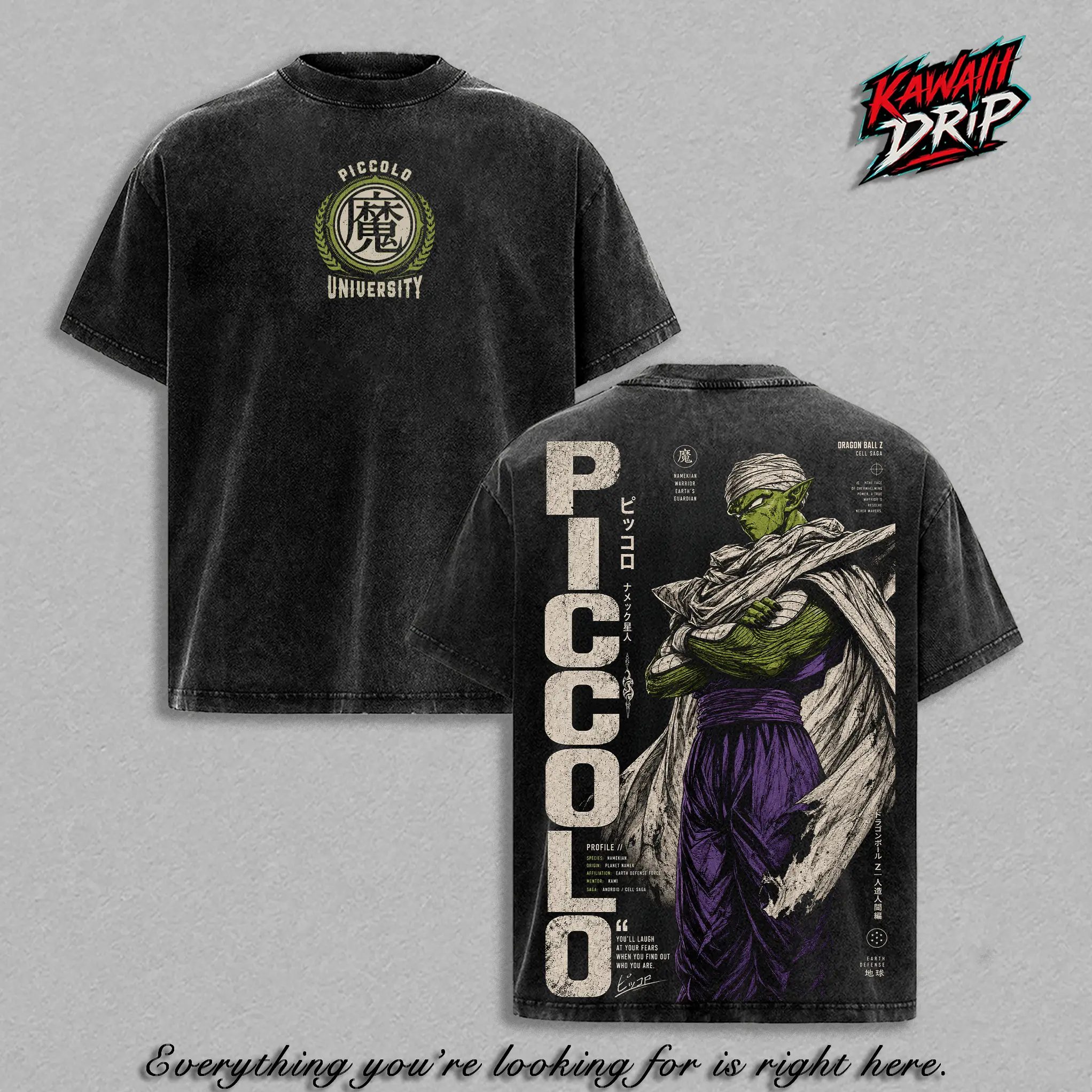 Piccolooo Vintage T-Shirt - ''Namekian' Warrior DBZ Anime Double Printed Vintage Clothes Washed Tee Unisex Oversize Anime Manga Washed Heavyweight Cotton T-Shirt