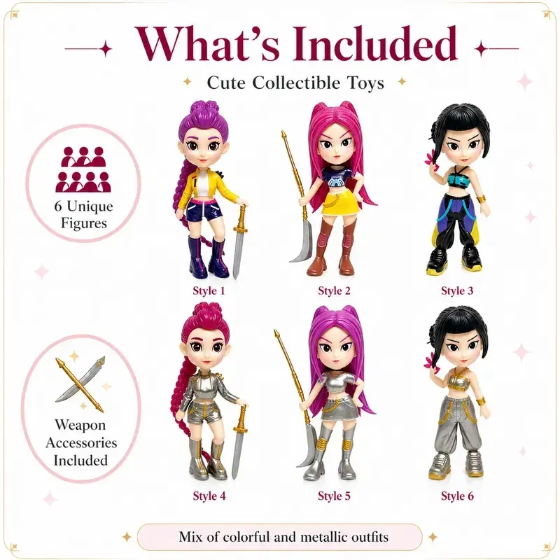 Unisex 6-Piece Bagged Plastic Anime Model Figure Set - 6 Unique Cute Kawaii Figures, 3.94in, 230g, House Decoration, Shelf Display, Christmas Gift for Anime Collecting