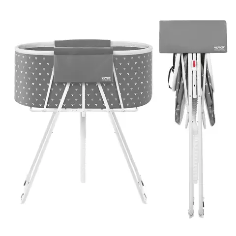 VEVOR Foldable Elevated Grey Metal Dog Bathtub - Sturdy Portable Clean Tub for 10-65 lbs Small/Med Dogs, 220 lbs Capacity, Grooming Station with Triangular Legs, Drain Hose, 8" Fold Storage, 33.46x18.5in/850x470mm, Outdoor Use