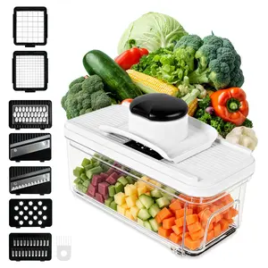 SUSTEAS 9-in-1 Multifunctional Vegetable Cutter, Interchangeable Blade Dicer Slicer Shredder Grater, Food Grade ABS PP Kitchen Chopper with Safety Holder & Cleaning Brush for Fruit Veggie Cutting