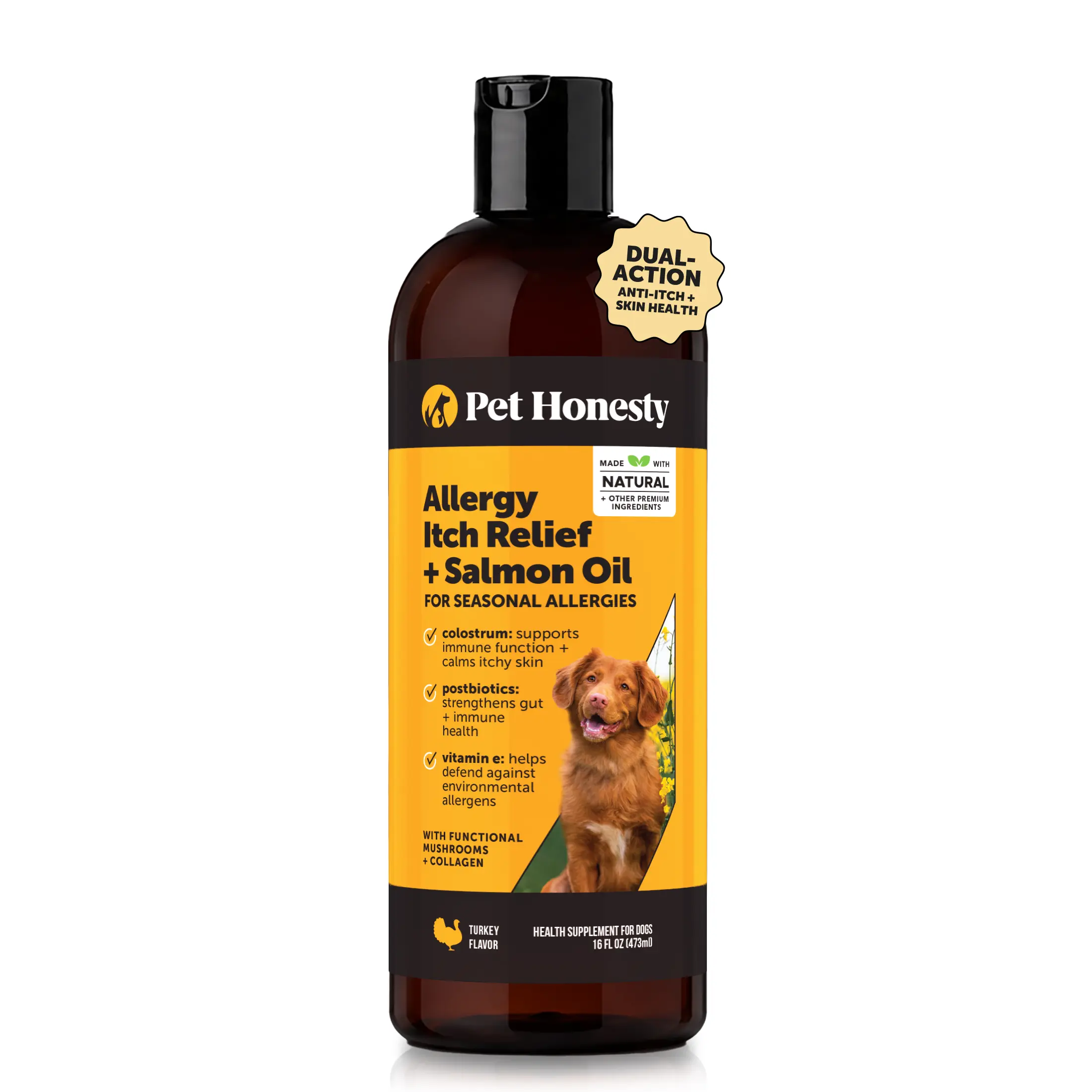 Pet Honesty Allergy Anti-Itch Wild Alaskan Salmon Oil Liquid Supplement for Dogs, Calms Itchy Skin, Coat & Immune Health Support - Turkey 16 oz
