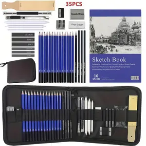 35pcs Professional Drawing Pencil & Charcoal Art Supplies - Complete Sketching Set with Wood Pencils (HB, 2, 4, 6), Charcoal Pencils (HB, 2, 4, 6), Charcoal Sticks & for Artists, Pencils Suitable for Beginners and Professional Artists