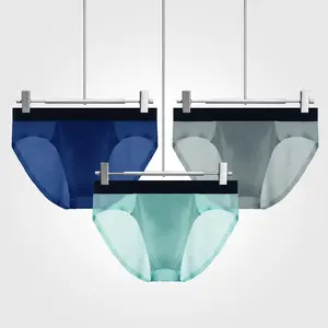 Men's Underwear Ice Silk Thin Breathable Seamless Men's Summer Briefs Transparent Sexy Low Waist Antibacterial Crotch