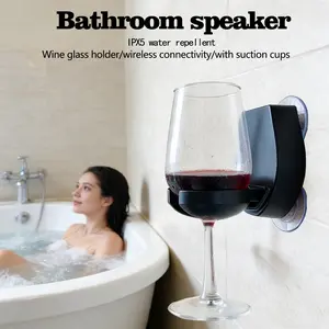 Bathroom wireless speaker with suction cup - party, water repellency IPX5 bathroom, travel and outdoor, shower room, bath, with phone holder and wine glass, beverage storage rack, office storage rack