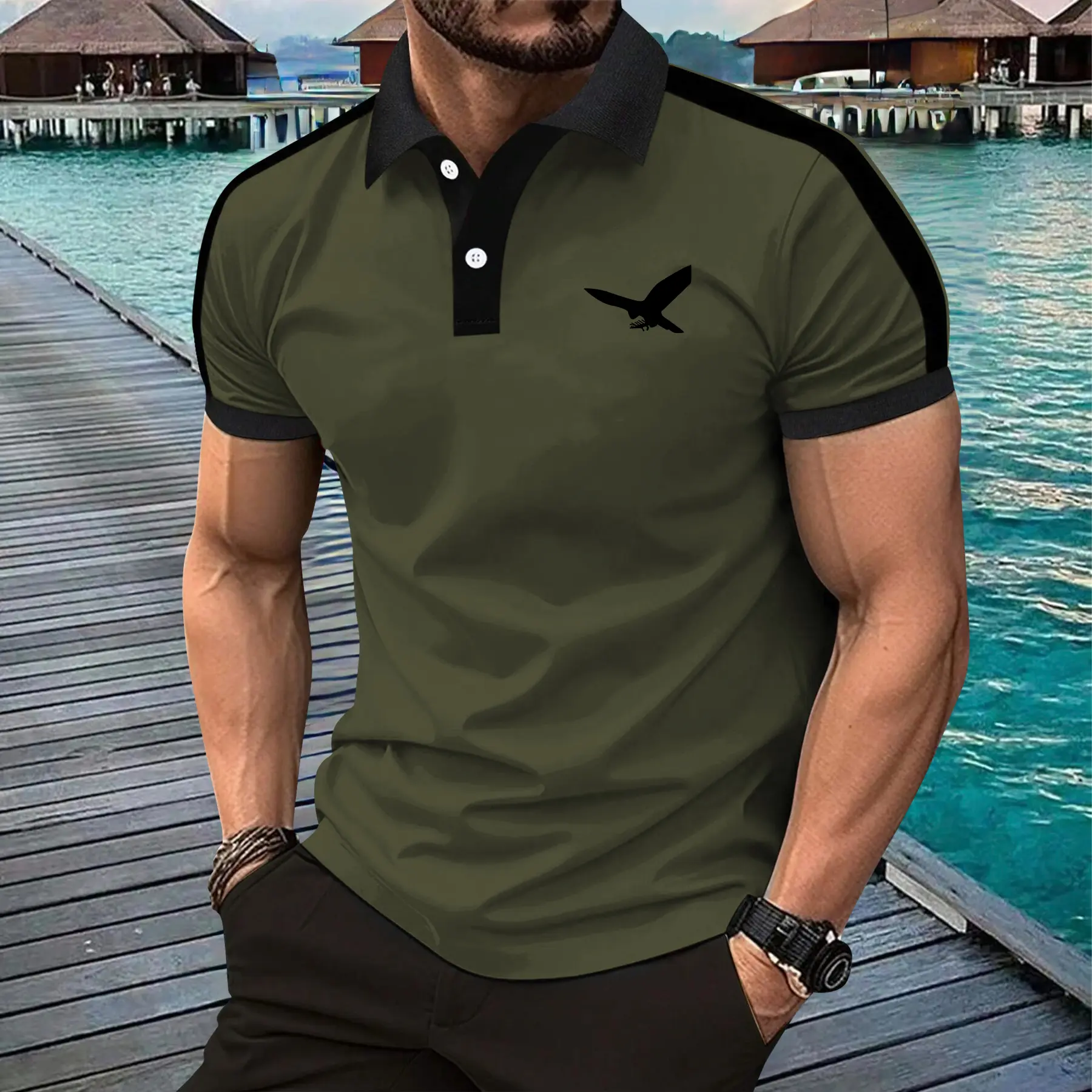 Men’s 2026 Fashion Short-Sleeve Button Polo Shirt - Henley-Inspired Menswear Top with Turn-Down Collar, Shoulder Straps, Figure-Highlighting Design, Comfortable Skin-Friendly Fabric, Multi-Color Options for Day Casual Walks, Beach Surfing, Fashion Apparel