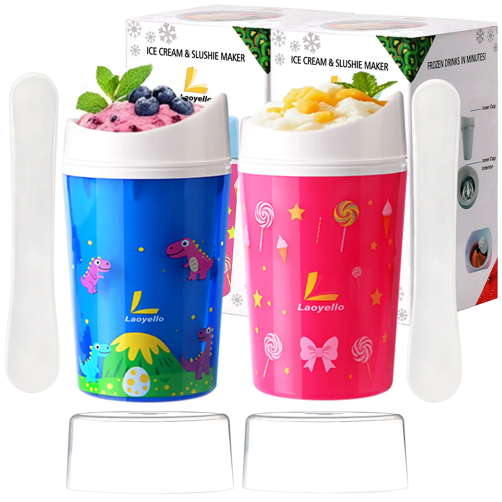 2PCS Compact DIY Ice Cream Maker - Double Layer Cooling Cups, Single-Serving Slushie Maker for Gelato, Sorbet & Frozen Yogurt, Birthday Gifts for Any Occasion (Home, Festive Supplies)