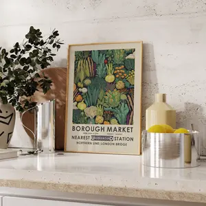 Borough Market print, William Morris kitchen print, vintage food poster, retro kitchen print, vintage kitchen decor, food and drink. POSTER