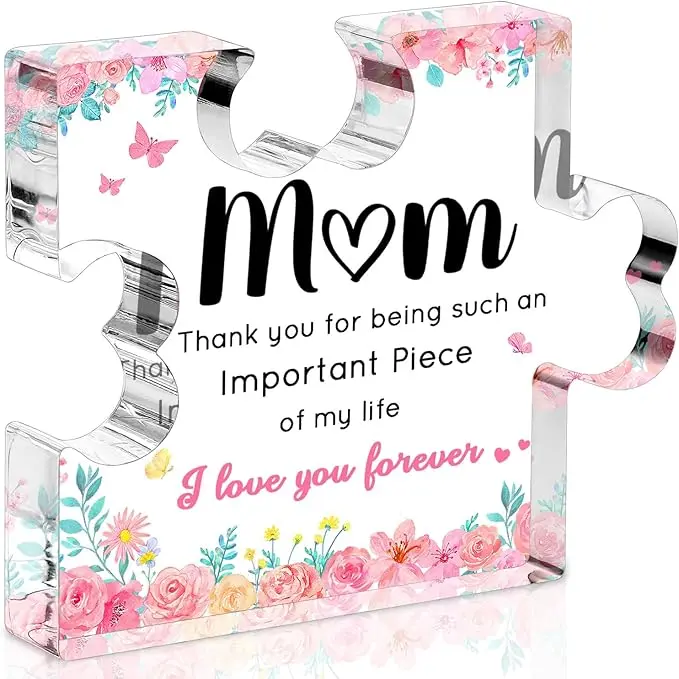 Gifts for Mom Birthday Gifts from Daughter Son - Acrylic Puzzle Piece Plaque 4.7×3.8×0.6 inches, Valentine's Day Christmas Mother's Day Birthday Gift for Mom