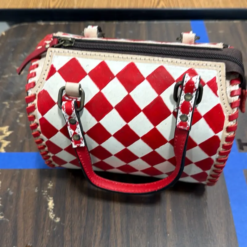 Mini speedy red white leather bag